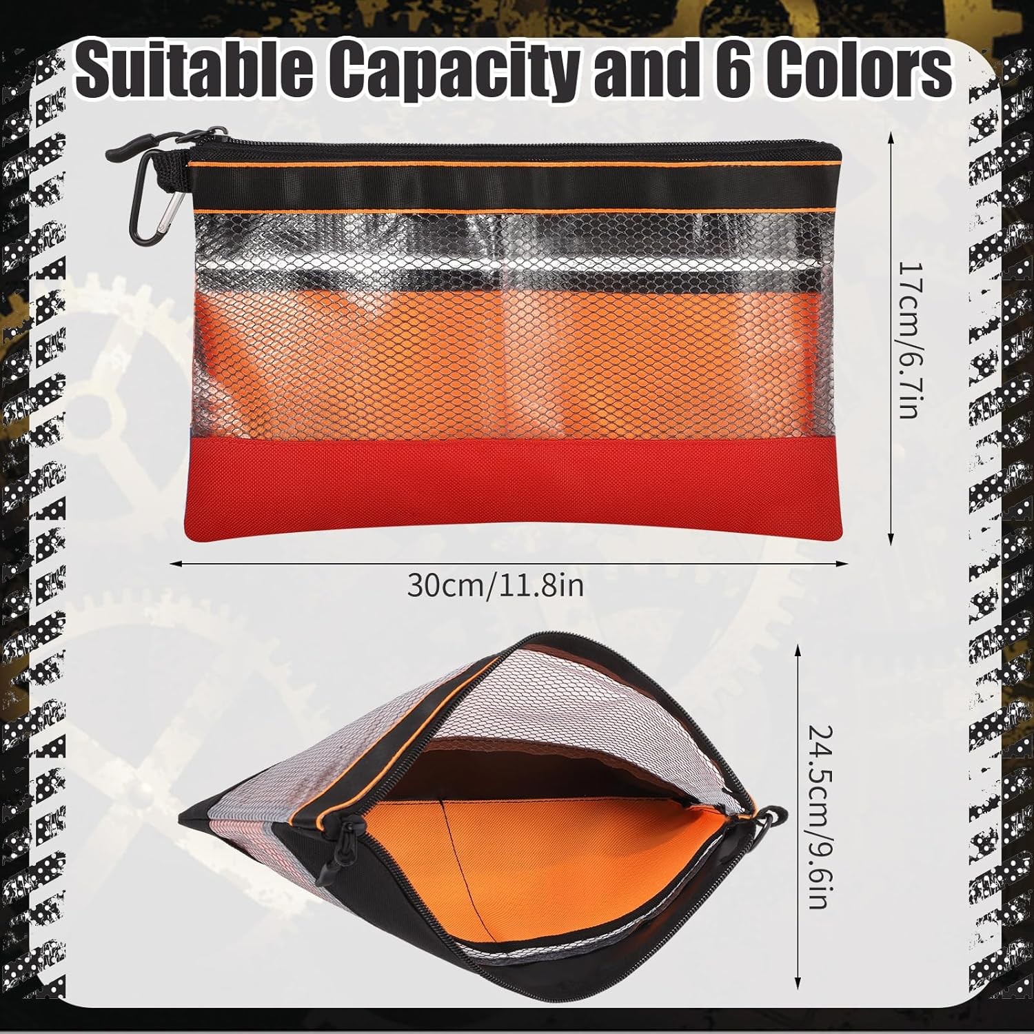 6 Pcs 11.8″ Clear Tool Pouch Tool pouch Bags Zipper tool pouch W/ Heavy Duty