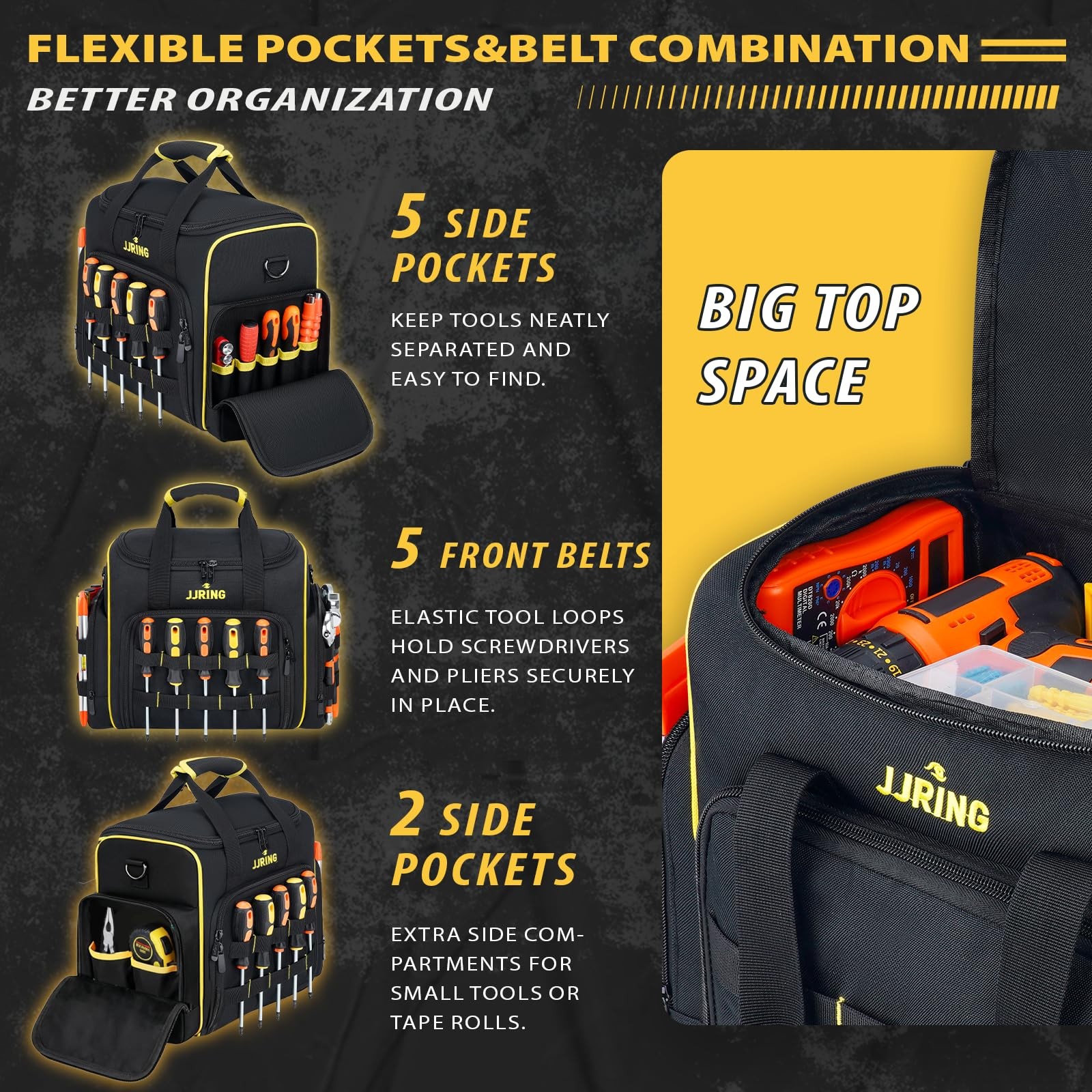 2.0 Gen Tool Bag With 3 Removable Cases, Double Layers&Large Capacity Tool To…