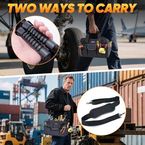 Heavy Duty Tool Bag with Multi-Pockets, Portable Tool 14″ Standard Base Black