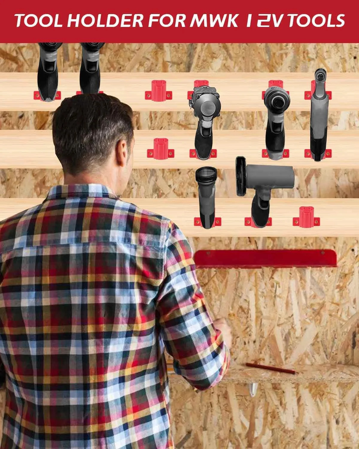 6-Pack Tool Holder Compatible with Milwaukee M12 12V Power Tools, Wall Mount Org