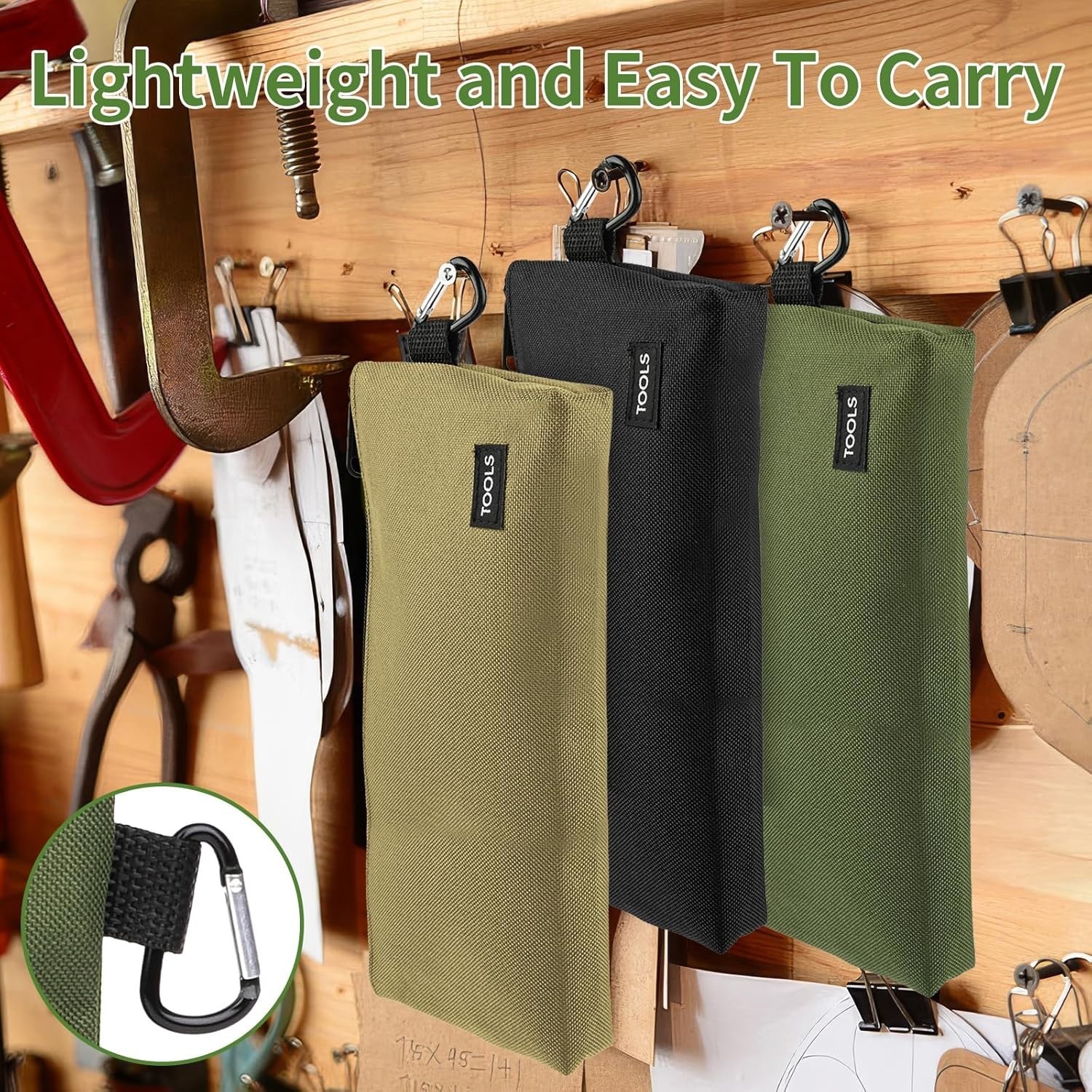 3 Pack Durable Tool Pouches with Zipper & Carabiner – Waterproof Storage Bags