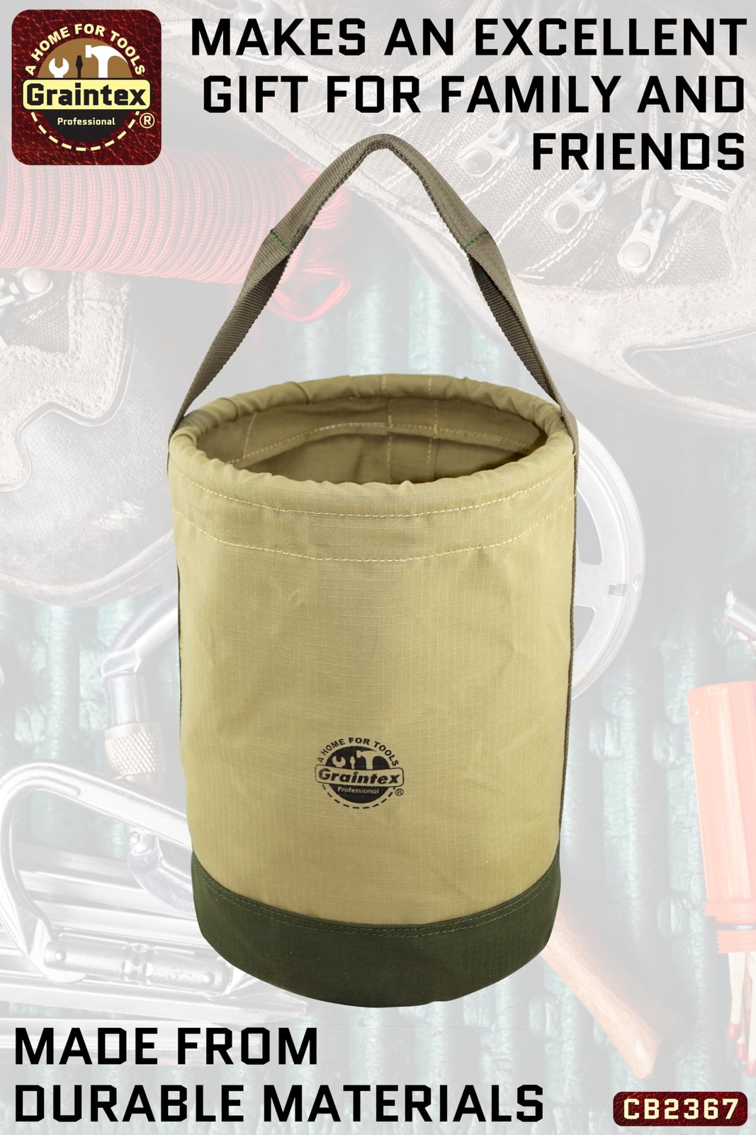 Canvas Utility Bucket 12×15 Inch Round Tool Bag Reinforced Base Carry Handle