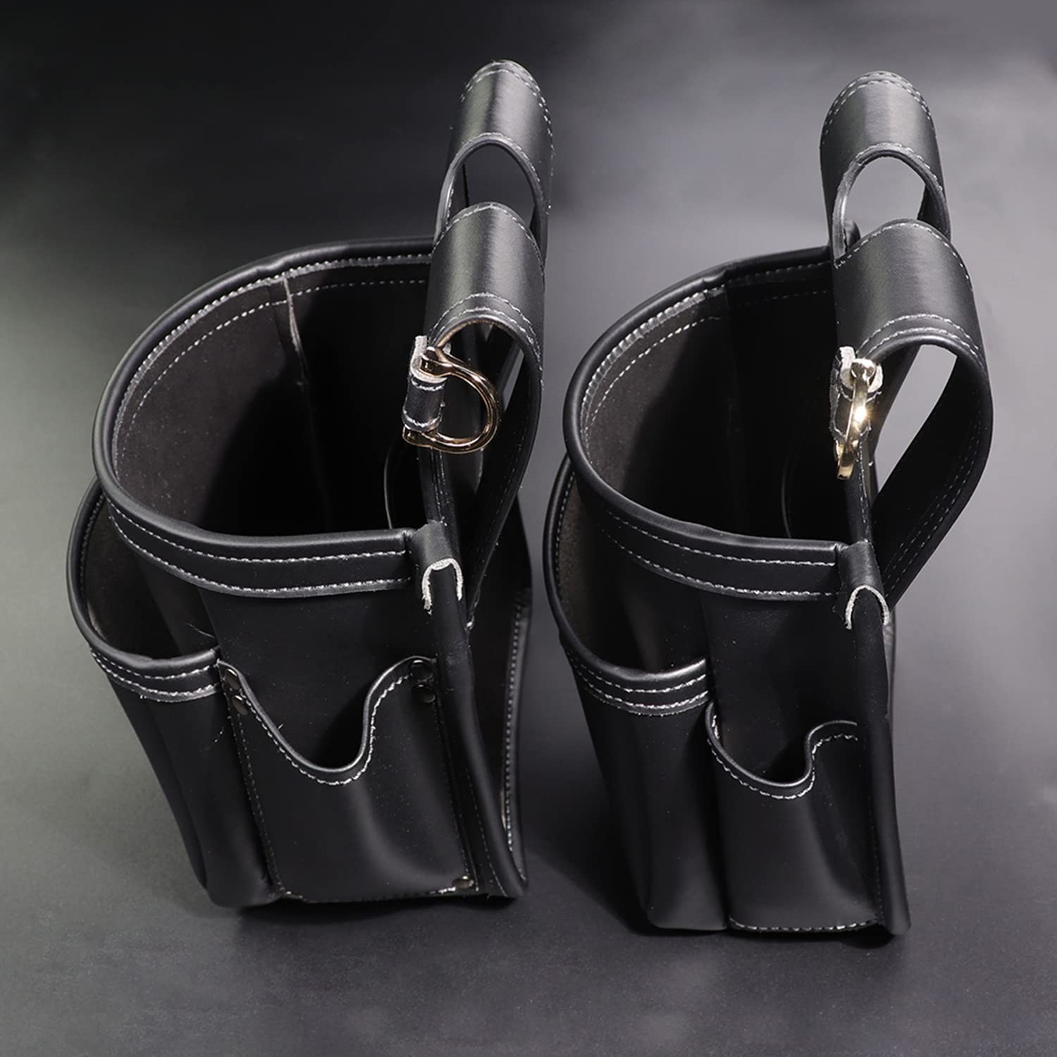 Fujiya AB-32BG Tool Pouch 2-Tier Thin Type Black Gold Light PU Leather Series