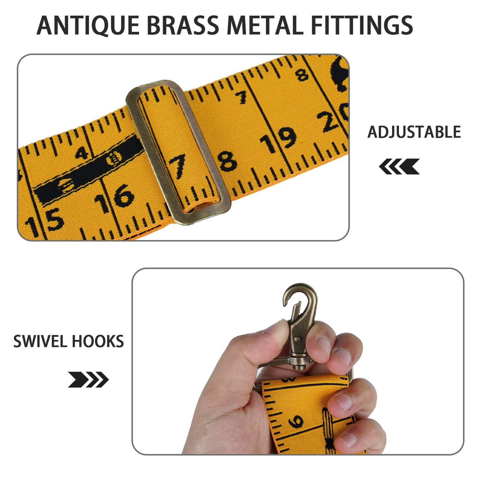 KUNN 2Inch Tape Measure Mens Suspenders with Bronze Yellow Rule, Rule