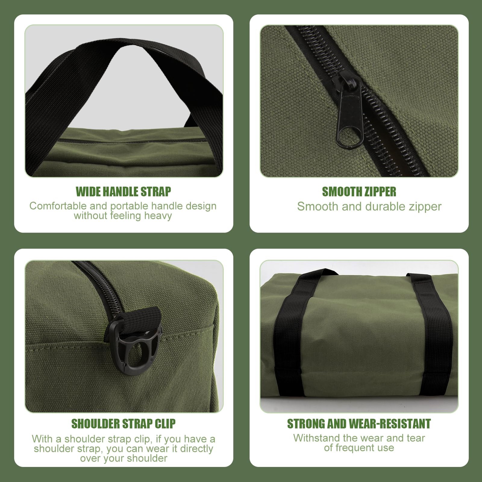 Canvas Tool Bag Wide Mouth Organizer Storage HeavyDuty 12 Inch Army Green