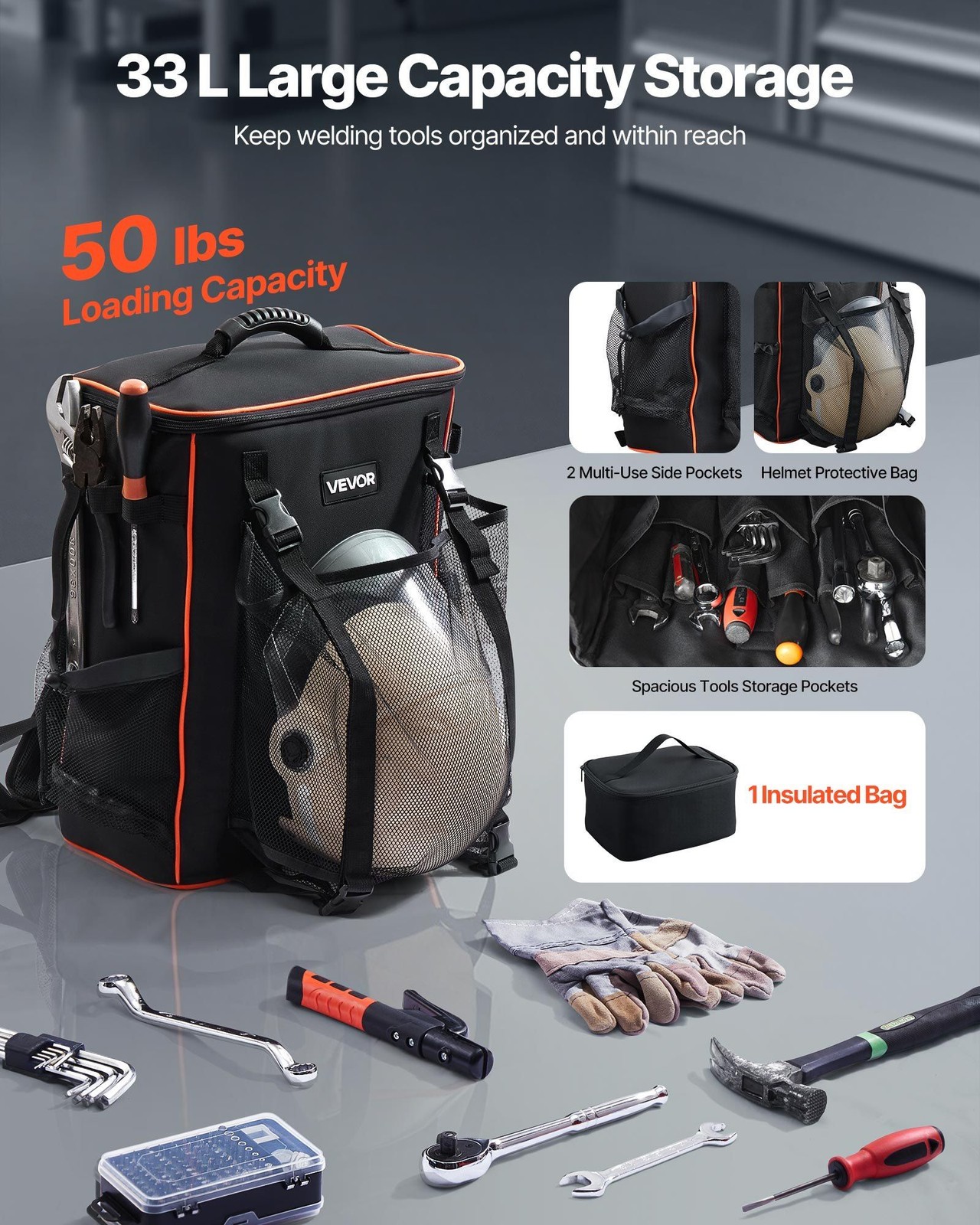 Versatile Welding Backpack 35.6L 600D Durable Fabric Ideal for On-Site Work