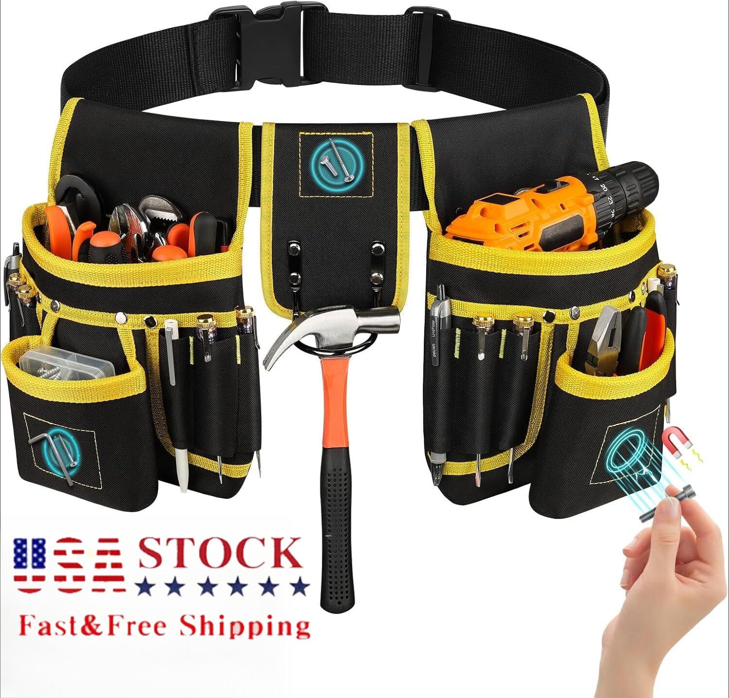 NHeavy Duty Magnetic Tool Belt for Men – 26 Pockets, Durable Work Pouch US STOCK