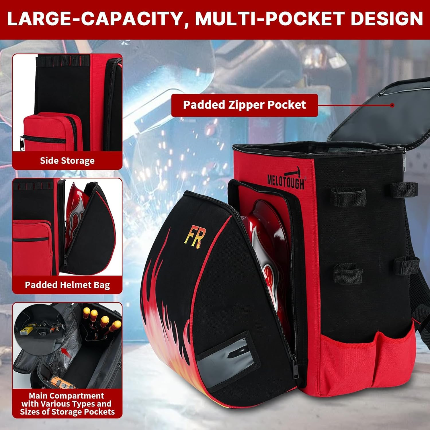 Fire-Resistant Welding Backpack 32.56L – Large Tool & Helmet Storage