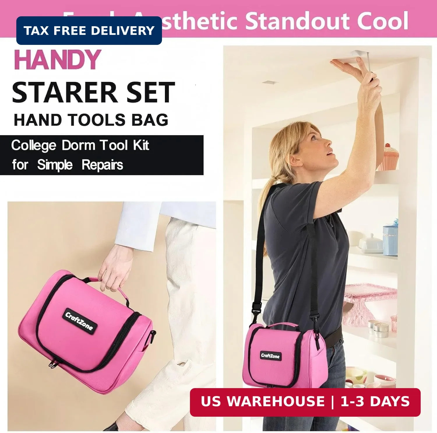 Pink Tool Set | Tool Bag for Women with Shoulder Strap | Basic Tool Kit|21Pcs To