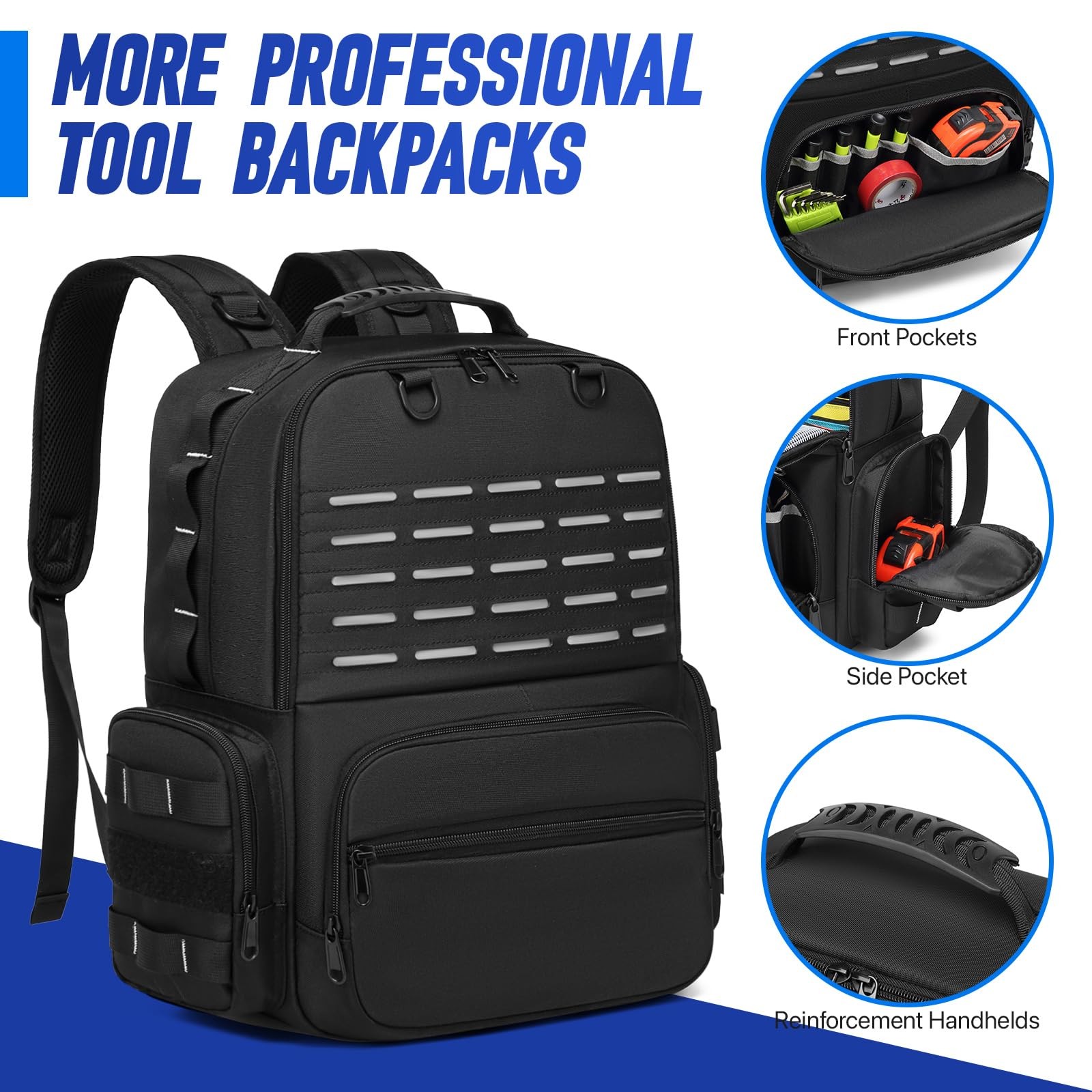Tool Backpack,Heavy Duty Bags for Men,Tool 15.5*11.8*5.5 inches, Black
