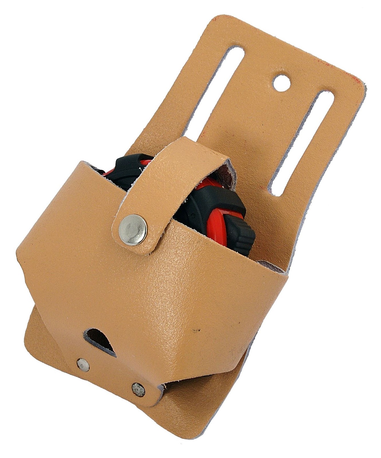 Leather Tape Measure Holder Tan Belt Holster with Button Loop