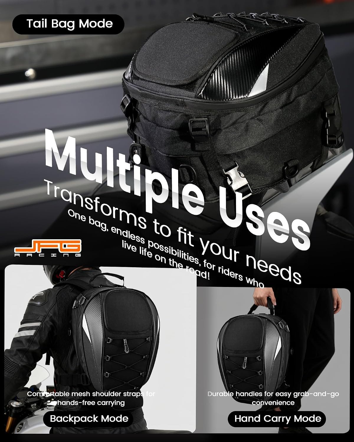 Motorcycle Tail Bag 22-38L Dual Use Seat Helmet Bag Backpack Universal for Motor