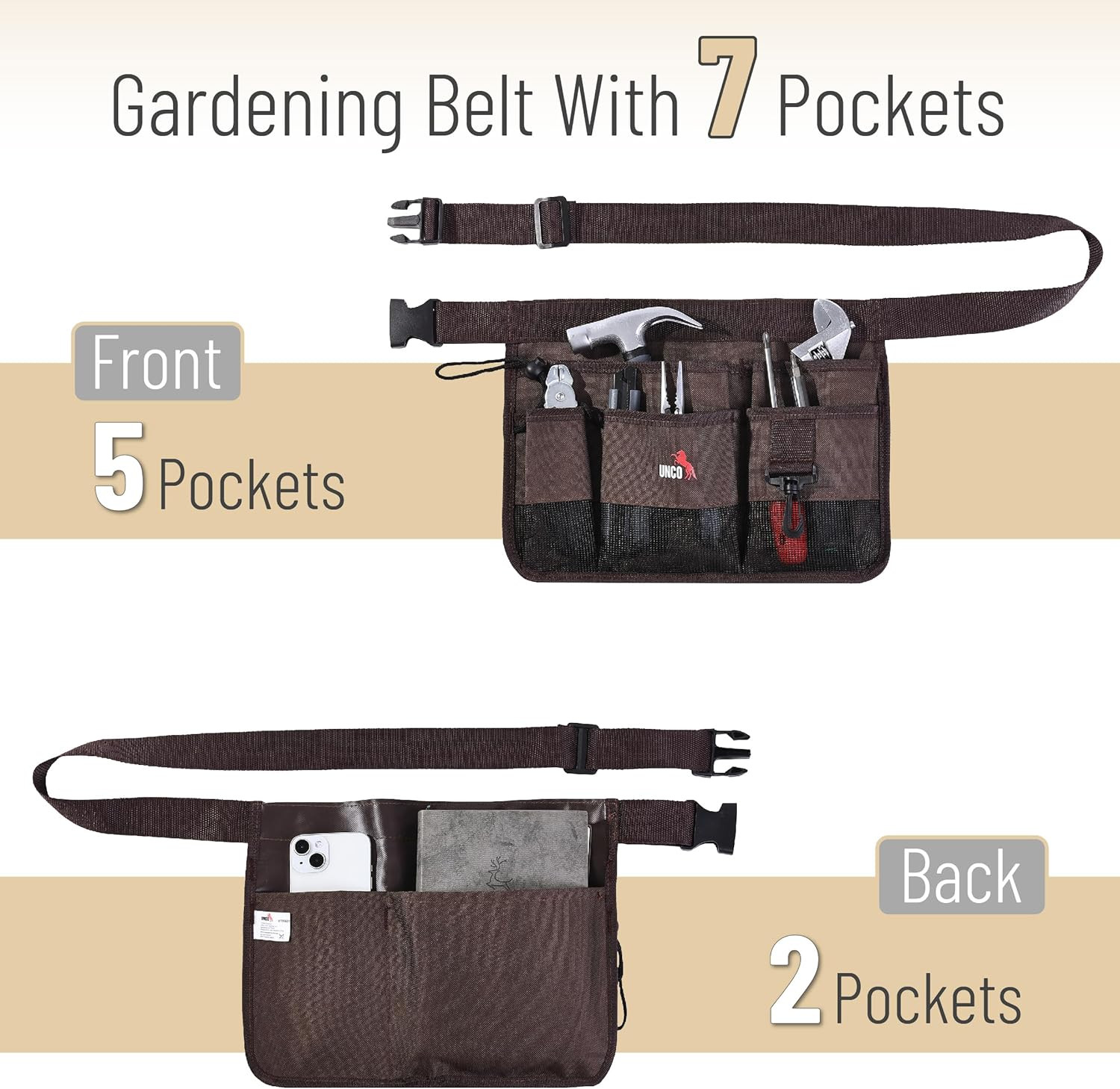 – Gardening Belt, Garden Tool Belts for Men, Waist Apron with Pockets, Construct