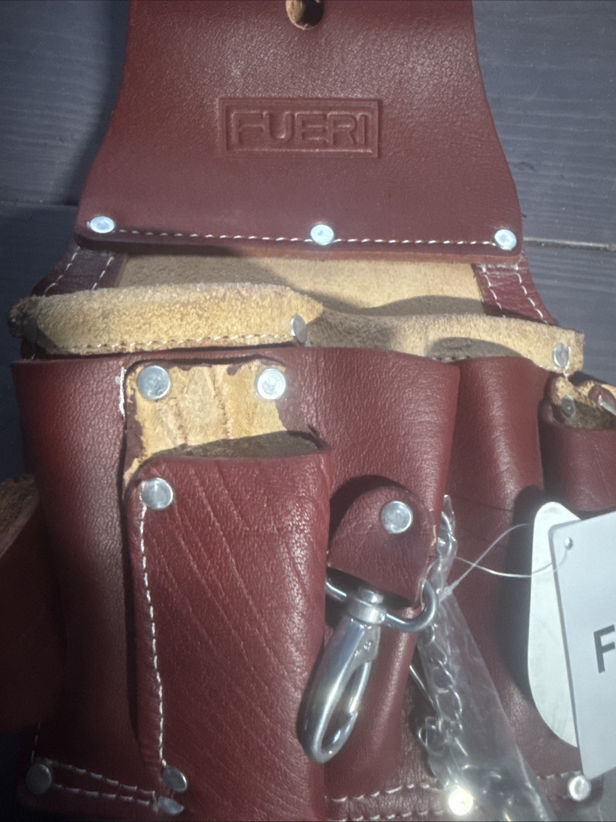 FUERI Leather Tool Belt Pouch Replacement Carpenter Nail Bag Maroon NEW