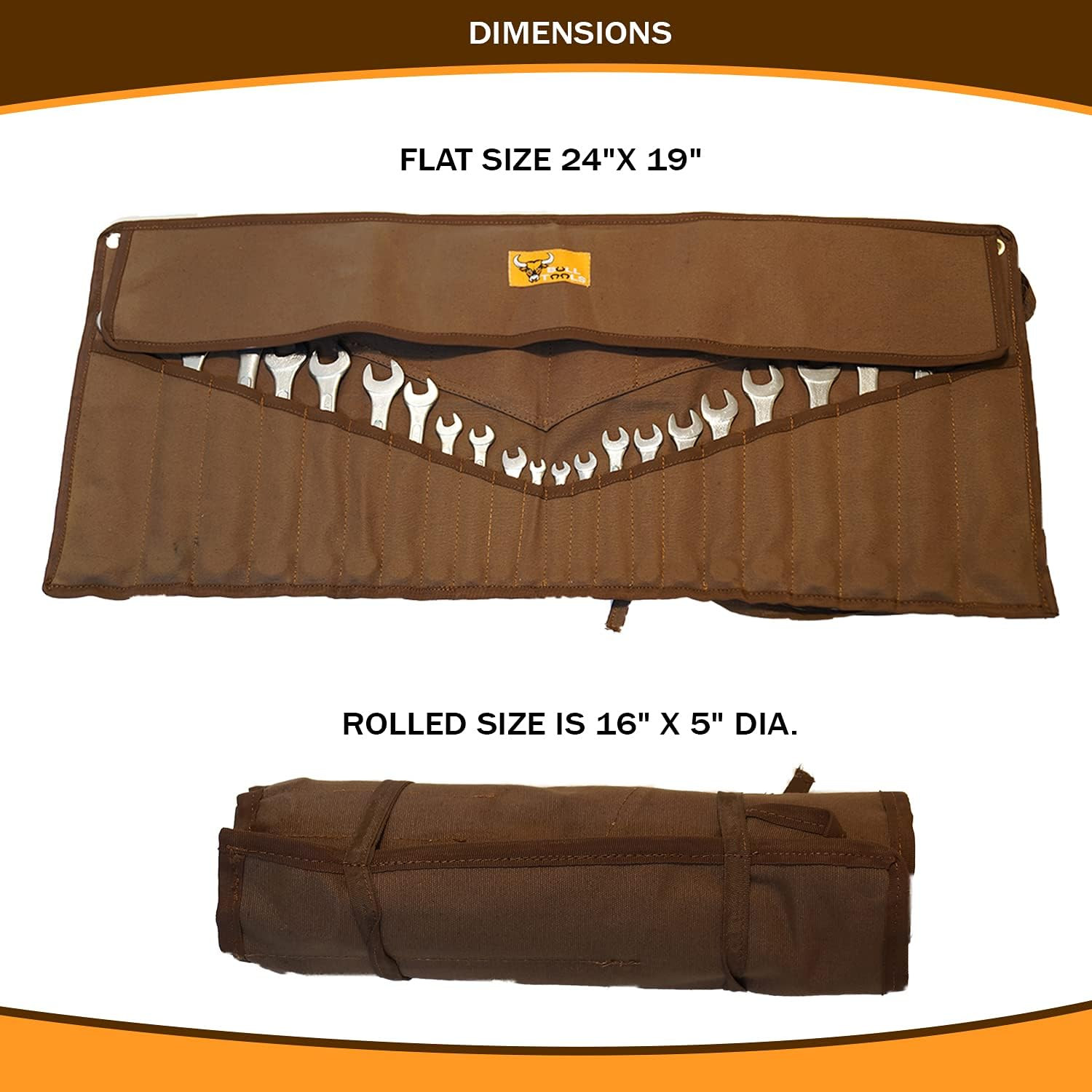 26-Pocket Wrench Roll Tool Organizer Roll-Up Tool Pouch SAE & Metric, Heavy-Duty