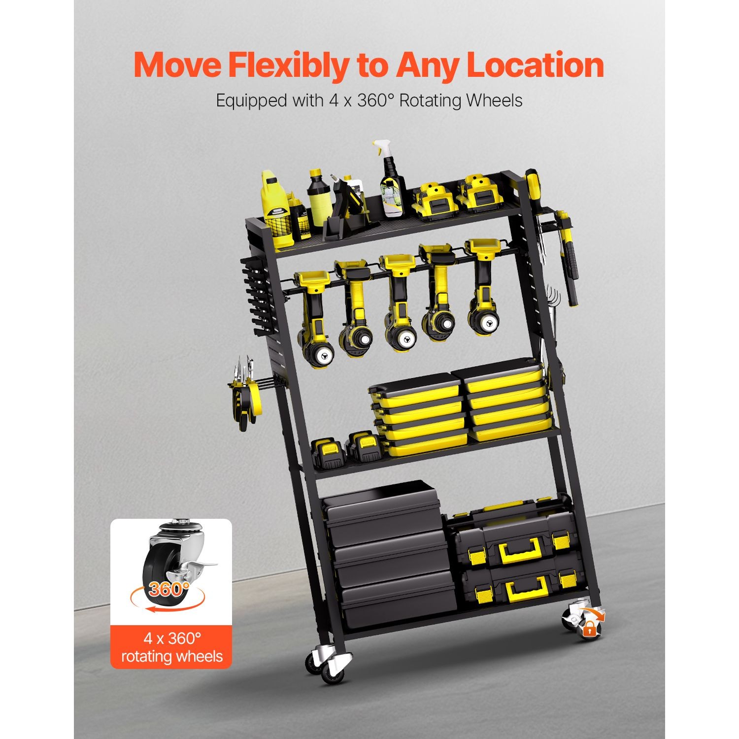 4 – Tier Rolling Tool Cart, 150 lbs Capacity, Heavy Duty Garage Storage Rack