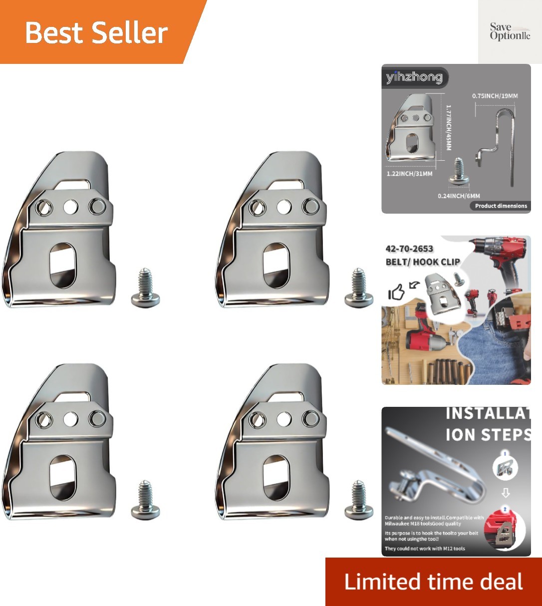 4 Packs M18 Fuel Belt Clip/Hook For Work Tool 2604-20, 2797-22,2604-22CT,2604-22