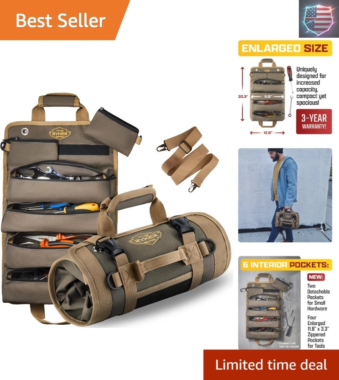 The Ryker Roll Up Tool Bag Organizer Gifts for Dad. Heavy Duty Motorcycle Too..,