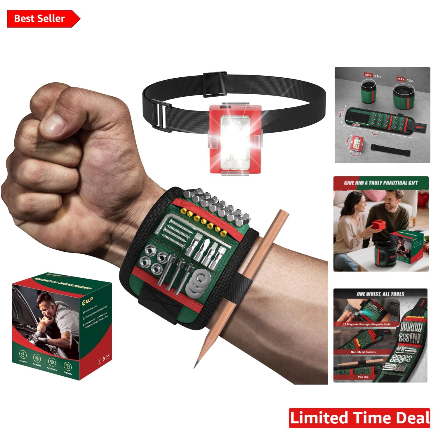 Rechargeable LED Wrist Tool Holder with Strong Magnets – Ultimate Handyman Gift