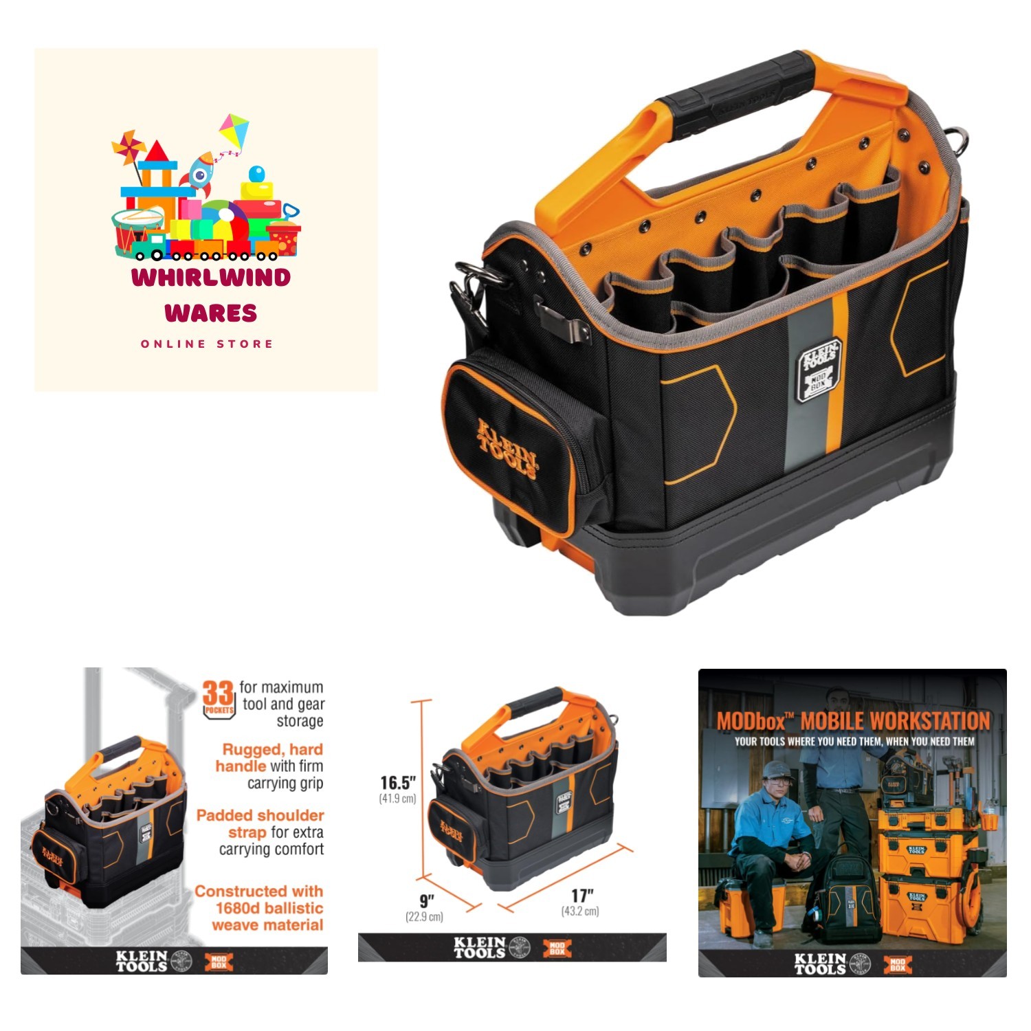 Water-Resistant 33 Pocket MODbox Tool Tote with Rugged Handle for Easy Carrying