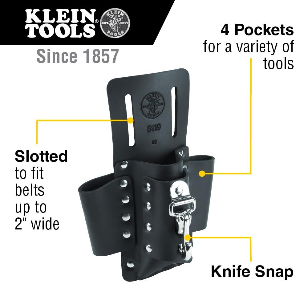 Klein Tools 5119 4 Pocket Leather Utility Holster Pouch for Tools