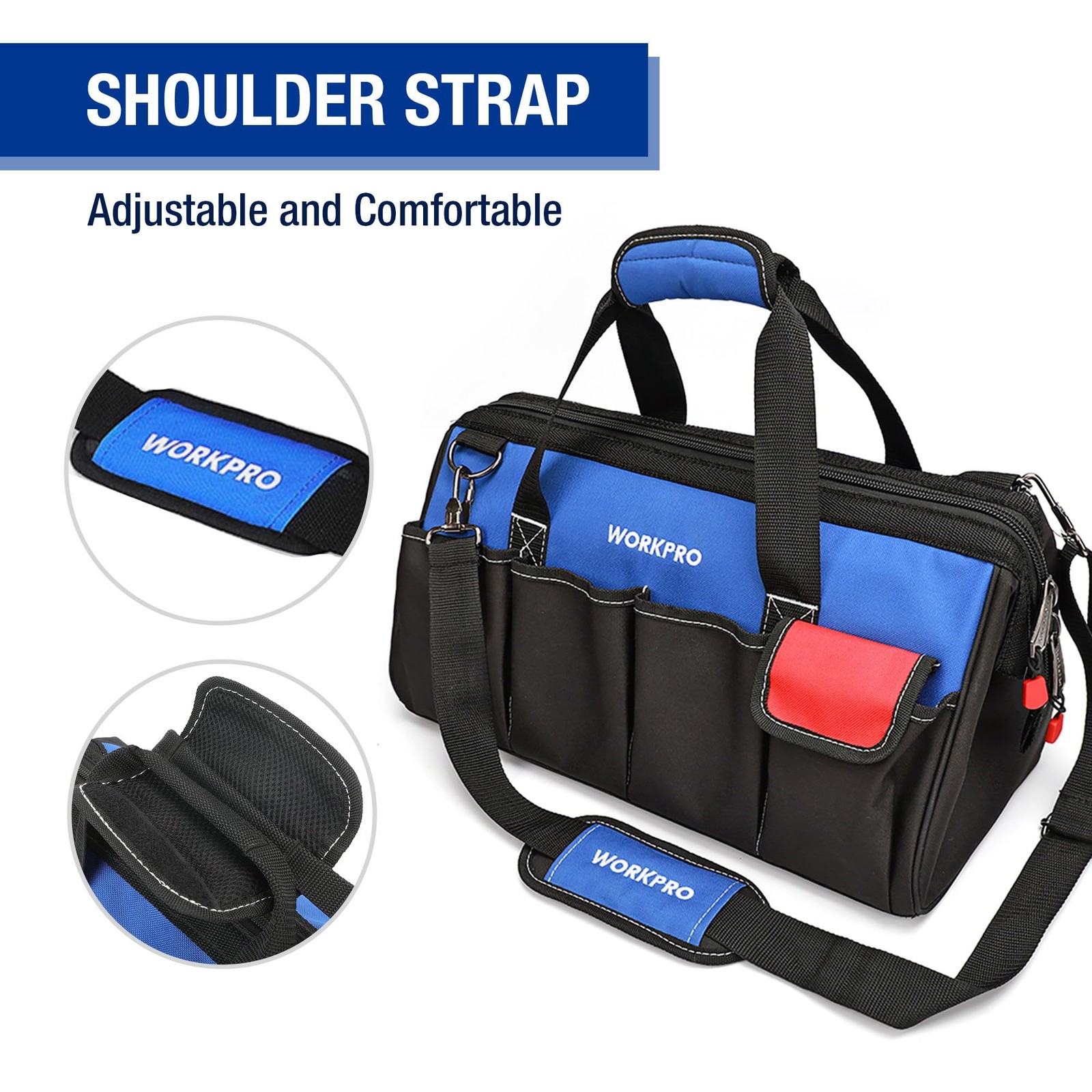 18-inch Close Top Wide Mouth Storage Tool Bag with Adjustable Shoulder Strap,