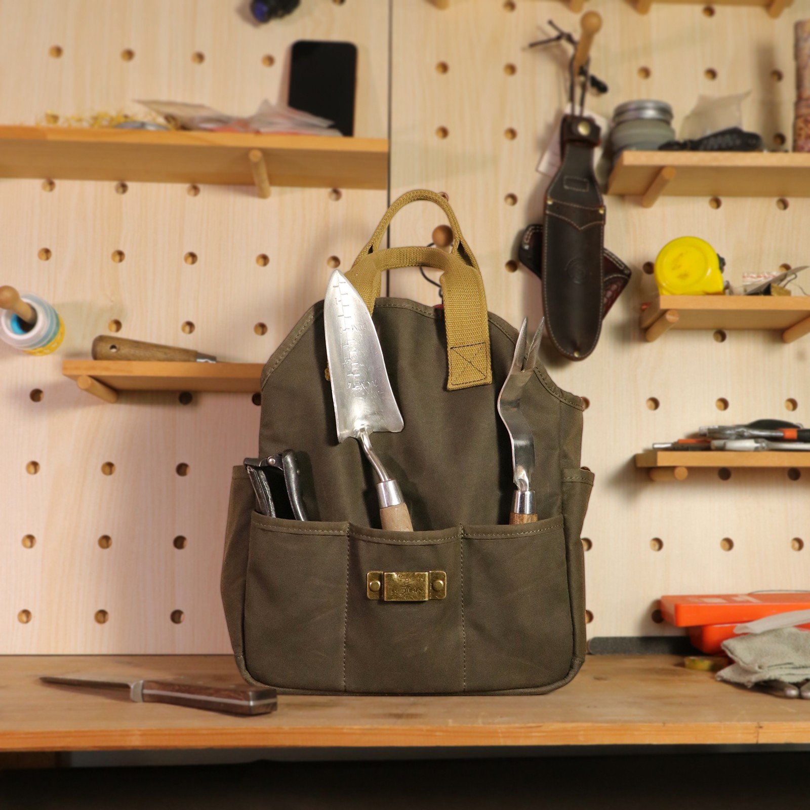 Tourbon Sturdy Canvas Garden Tool Tote Bag Farmer DIY Utility Storage Organizer