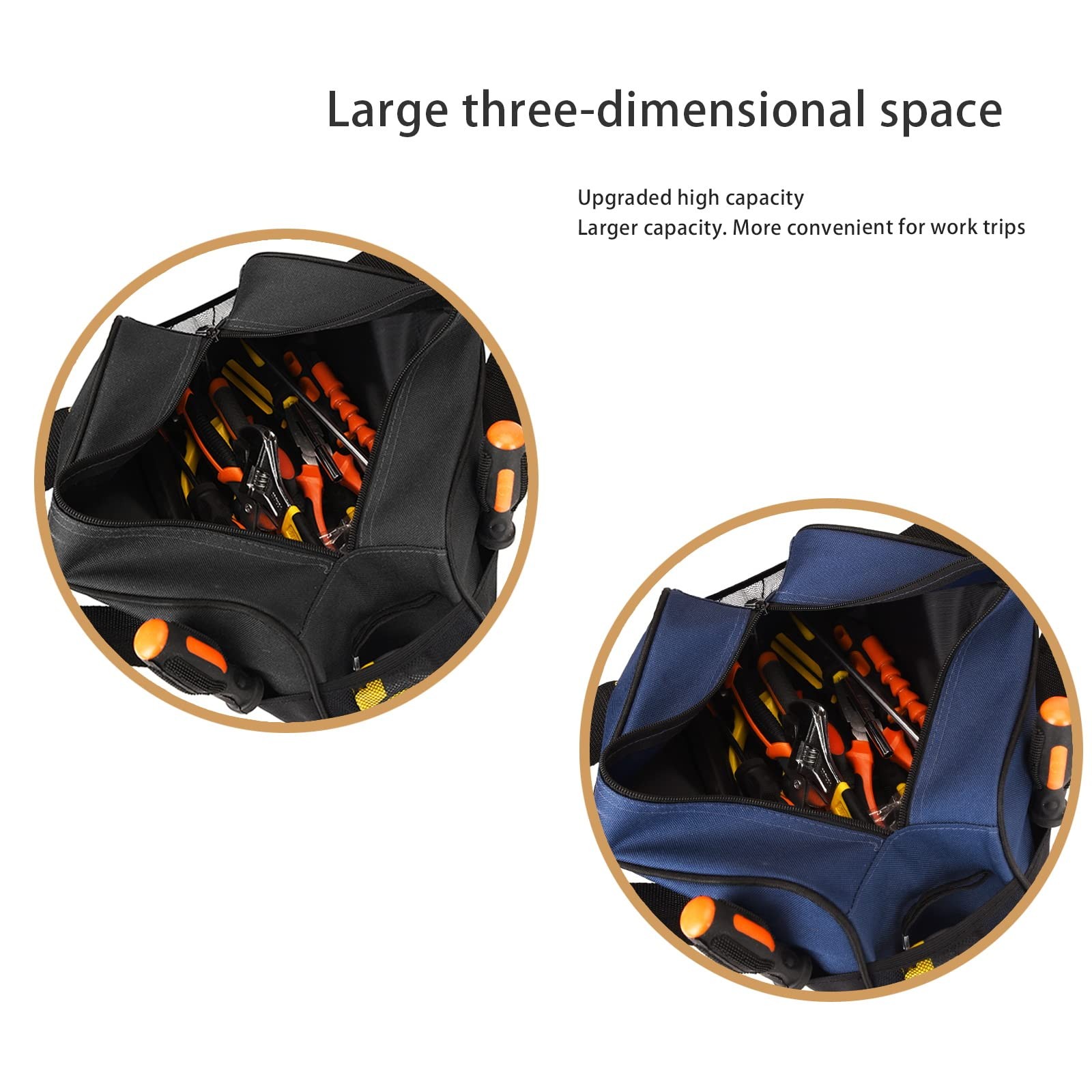 14 Inch Small Tool Bag Wide Mouth Waterproof Organizer Electrician Black/Blue