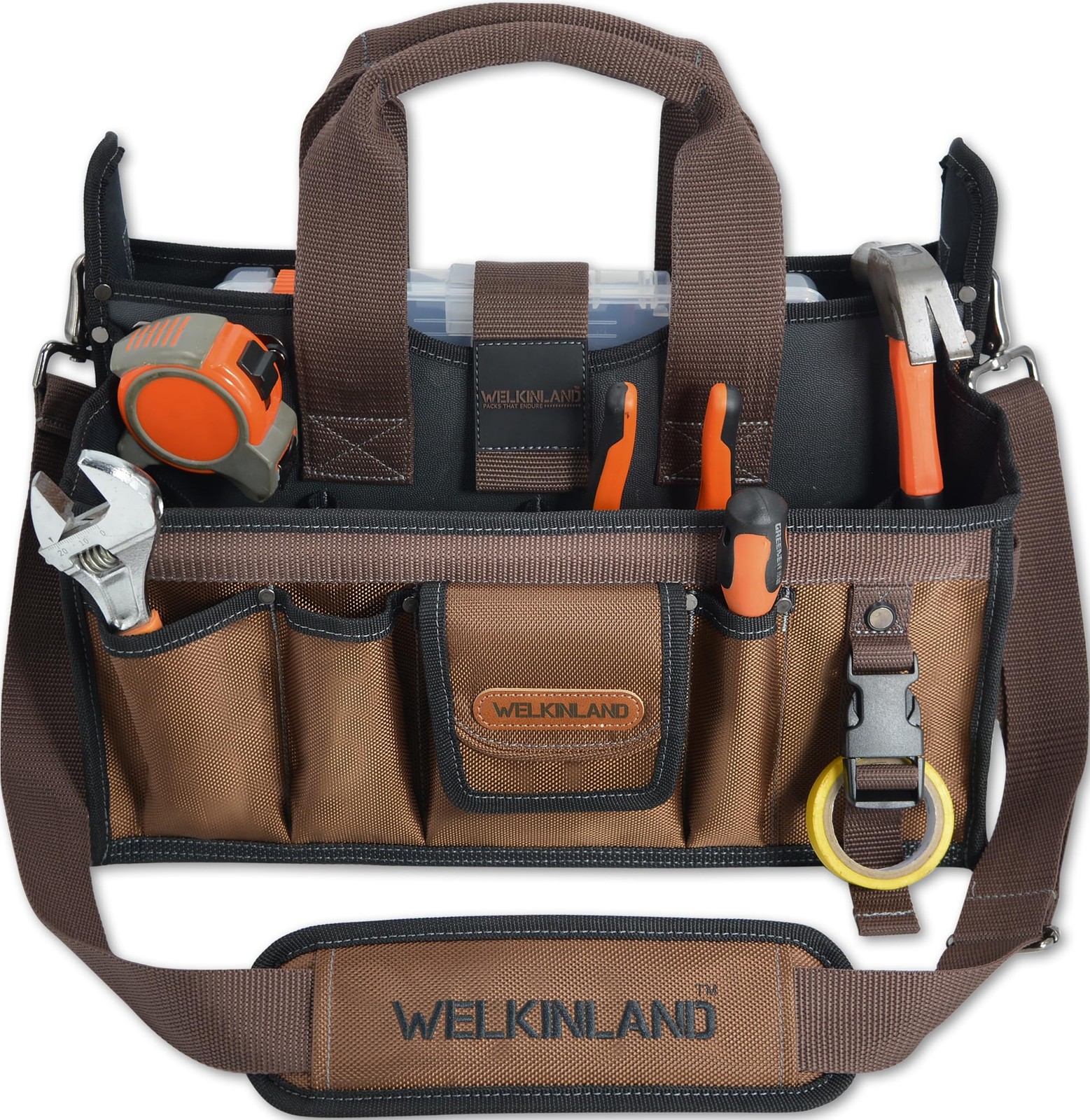 20-Pockets Tool Tote Bag, 16″ Electrician Tool Bag, Open-Top Tool Bag, Stay-U…