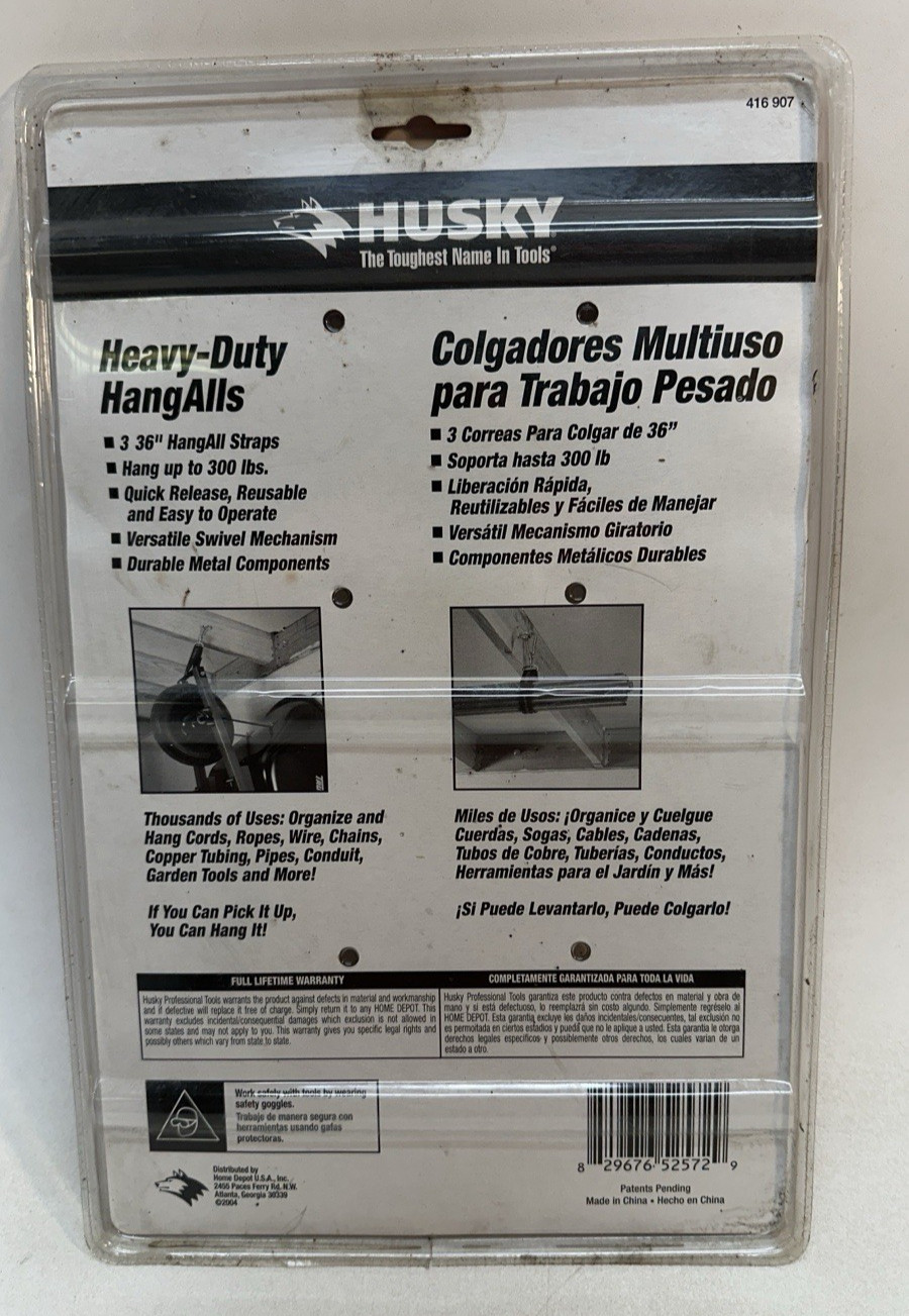 Husky 416907 Heavy Duty Hang-Alls 36 inch Straps 3 pack Up to 300 lbs