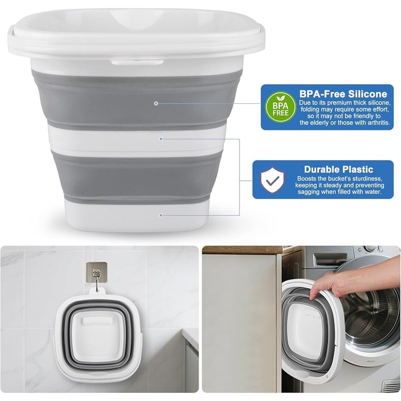 Collapsible 5L Heavy-Duty Bucket Multi-Purpose Portable Cleaning Utility Tool US