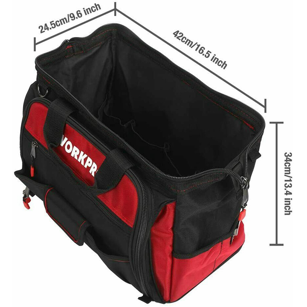 WORKPRO 16″ Wide Mouth Heavy Duty Tool Bag Tool Tote Storage 40Pocket Zipper Bag