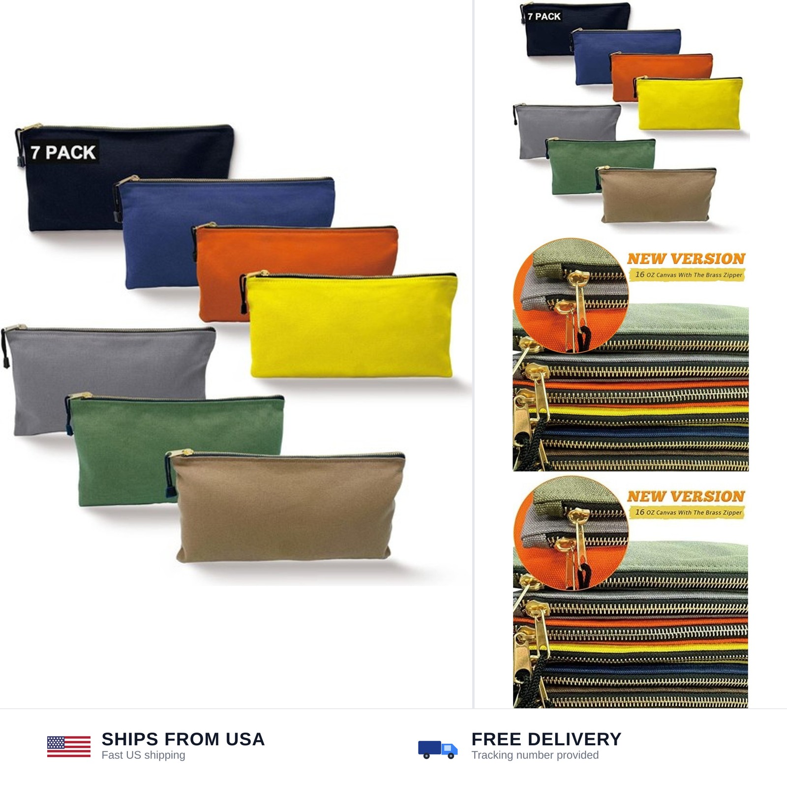 Heavy Duty Canvas Tool Bag Organizer – 7 Pack Zipper Utility Pouches in Assor…