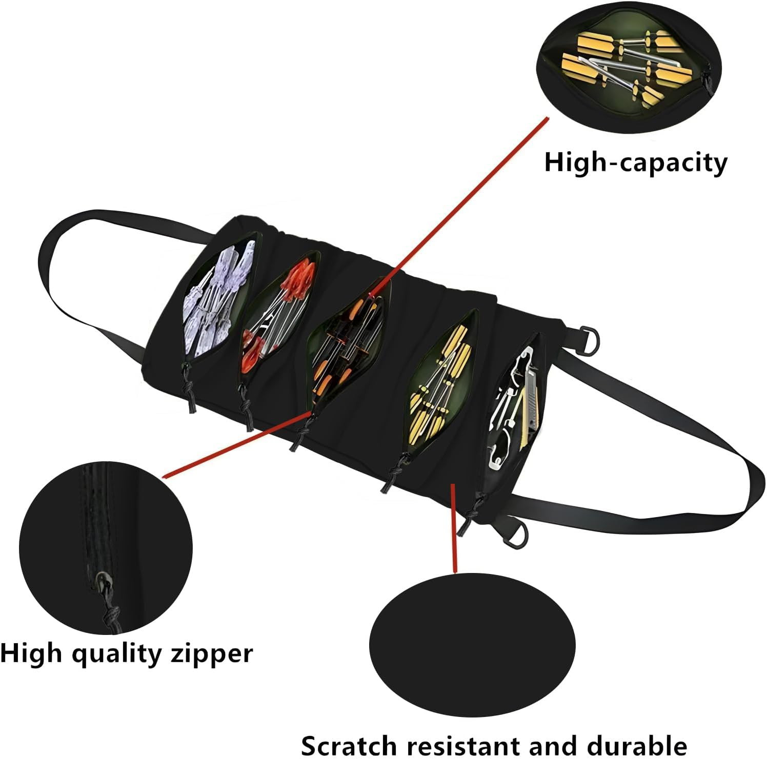 Multi-Purpose Tool Roll Up Bag 5 Pocket Wrench Pouch Canvas Hanging Organizer US