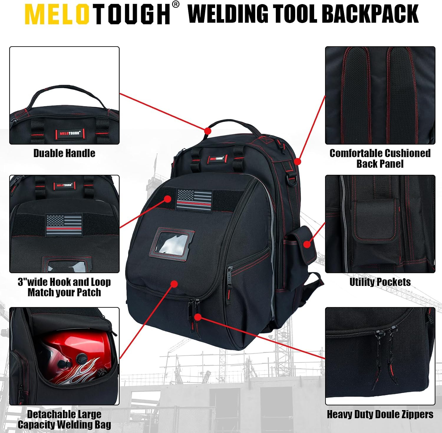 Welding Tool Backpack for Tools and Helmet Extreme Gear Pack with Large Capacity