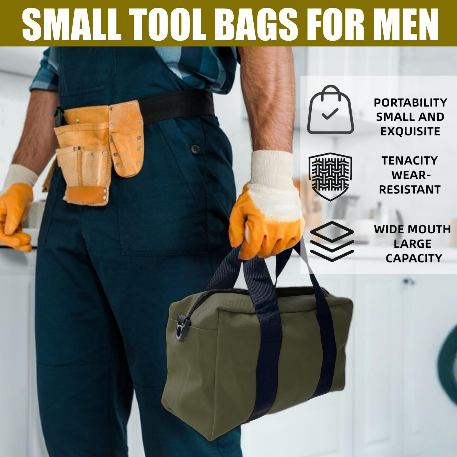 BLIRITEL 20 Inch Army Green Wide Mouth Tool Bag
