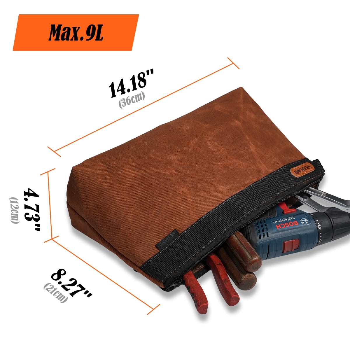 WELKINLAND 2-Pack Heavy-Duty Waxed Canvas Tool Pouches, 14-Inch Zippered Tool…