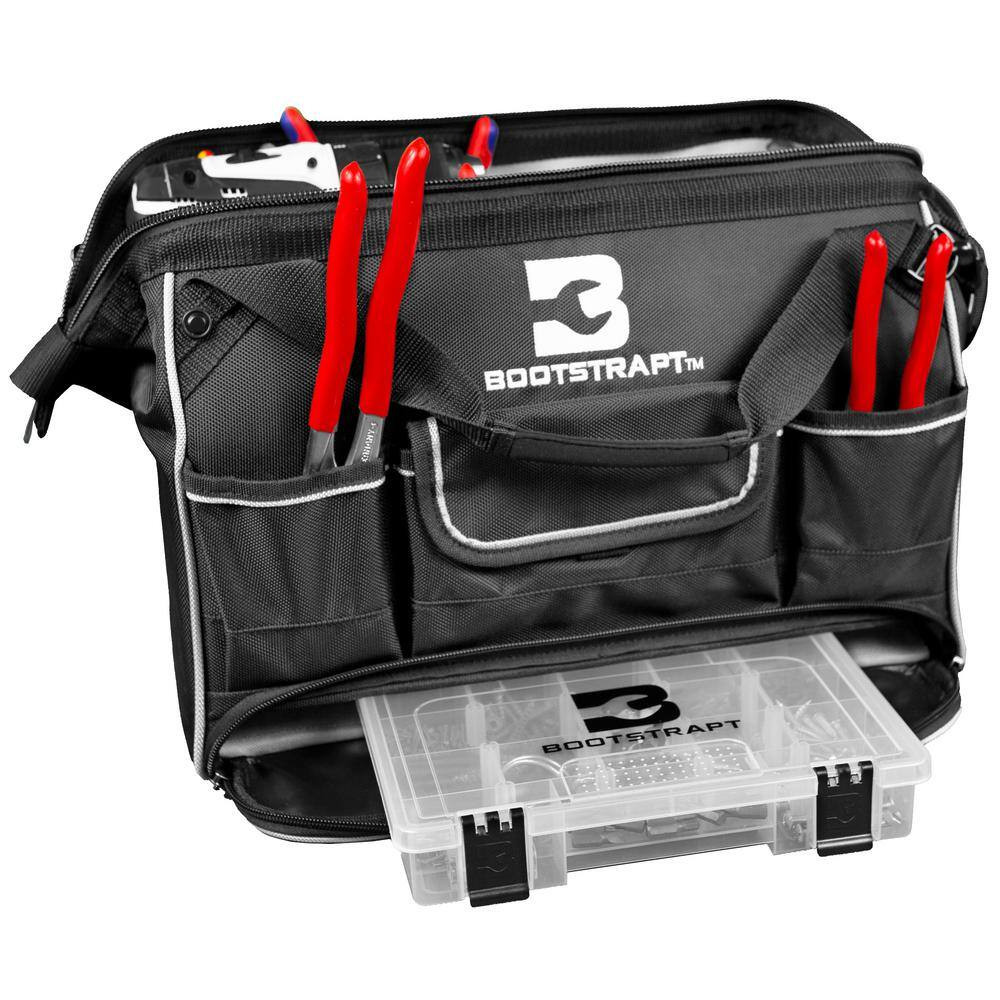 16 In. Large Mouth Tool Bag with Integrated Parts Bin Compartment