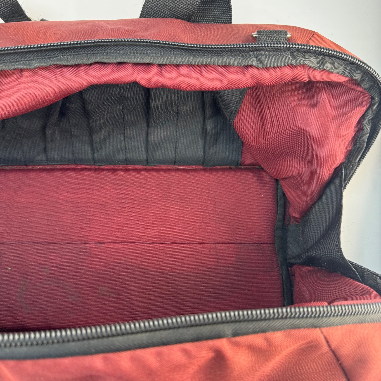 Craftsman 19″ Tool Bag Burgundy Black Soft Sided Multi Pocket Heavy Duty Tote