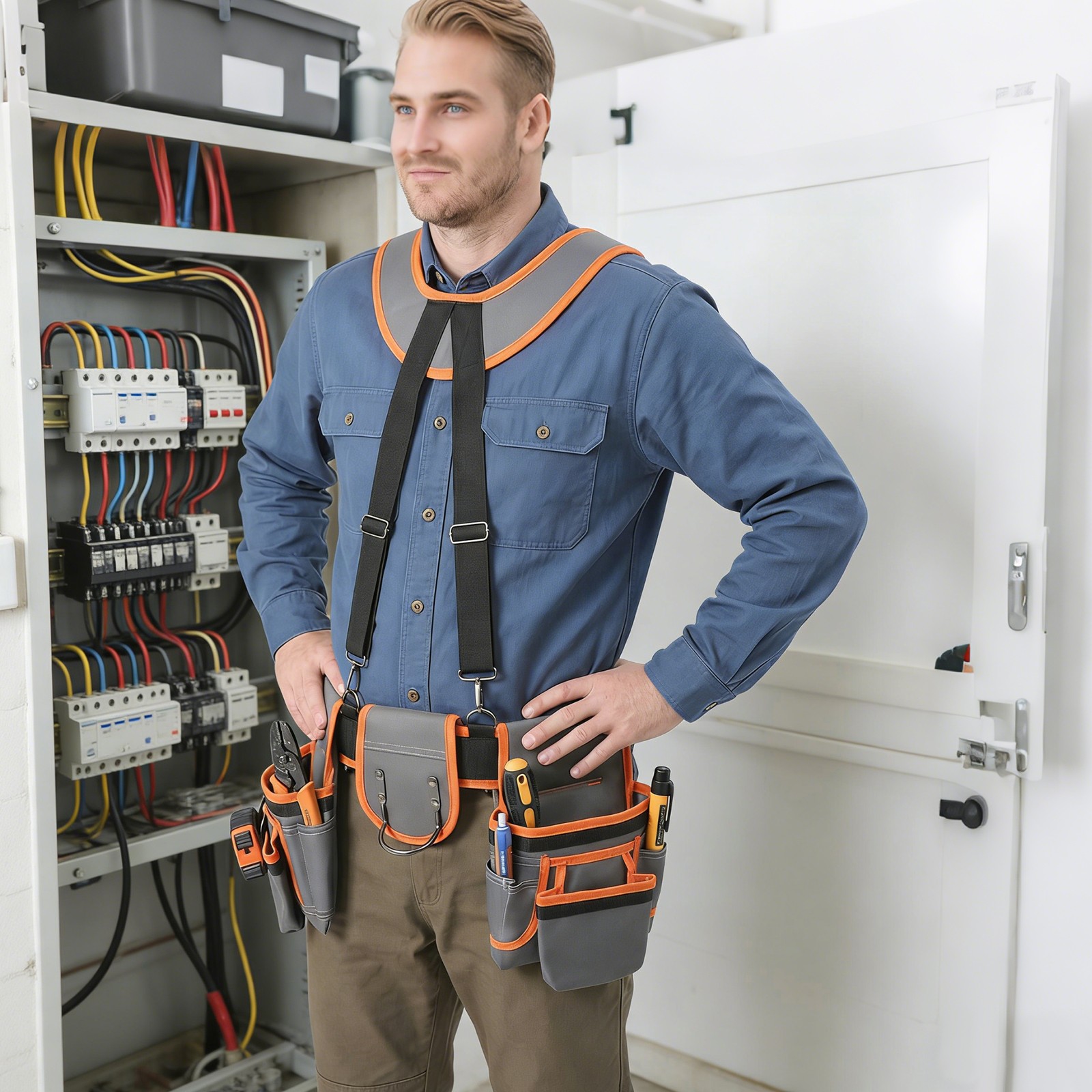 Tool Belt Tool Bag Multifunctional Waist-Mount Electrician Tool Bag w/Suspenders