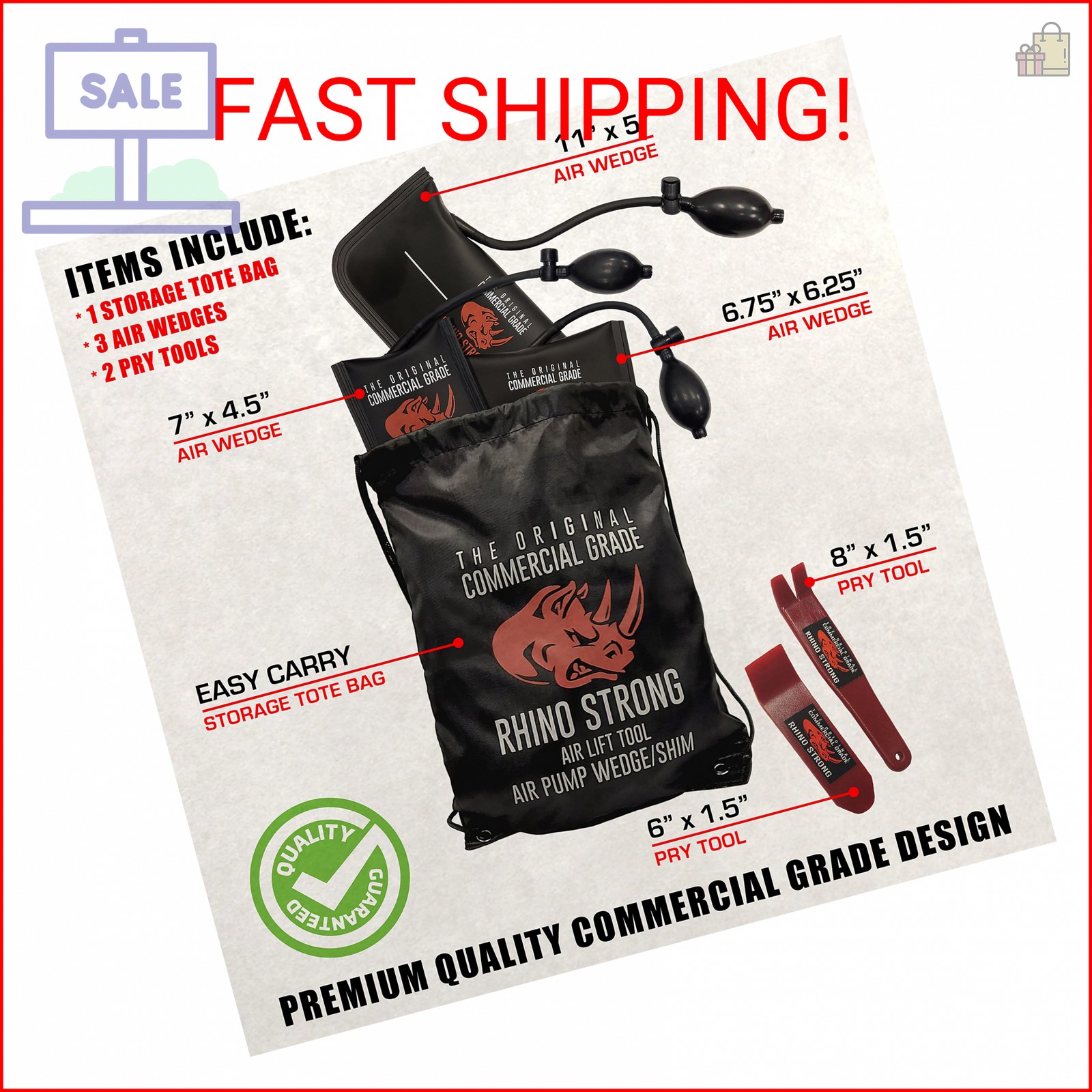 The Original Rhino Strong Commercial Grade Air Wedge Bag Pump Professional Level