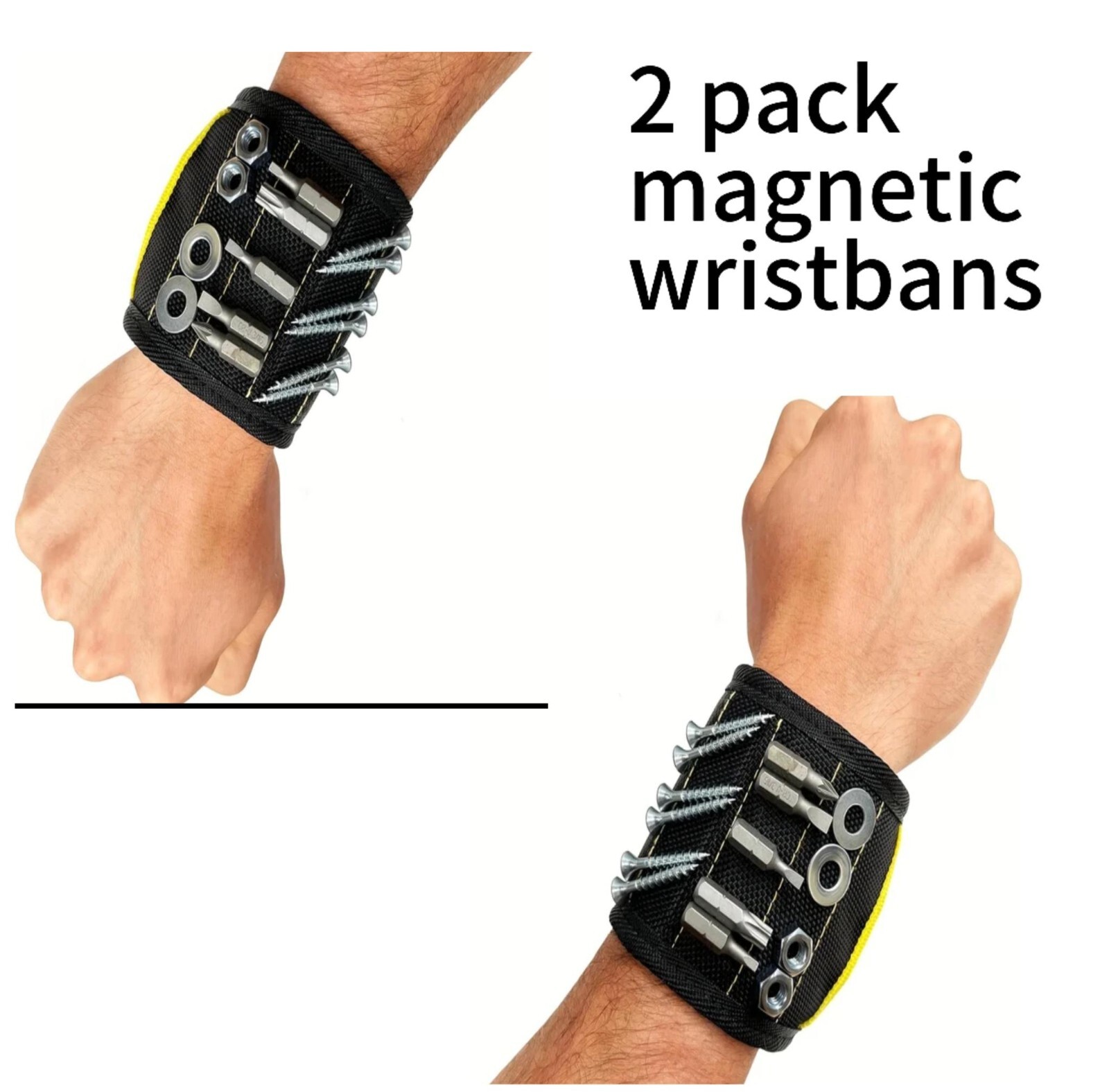 Magnetic Wristband Strong 2-Pack black for Handyman, Carpentry,Electrical Work