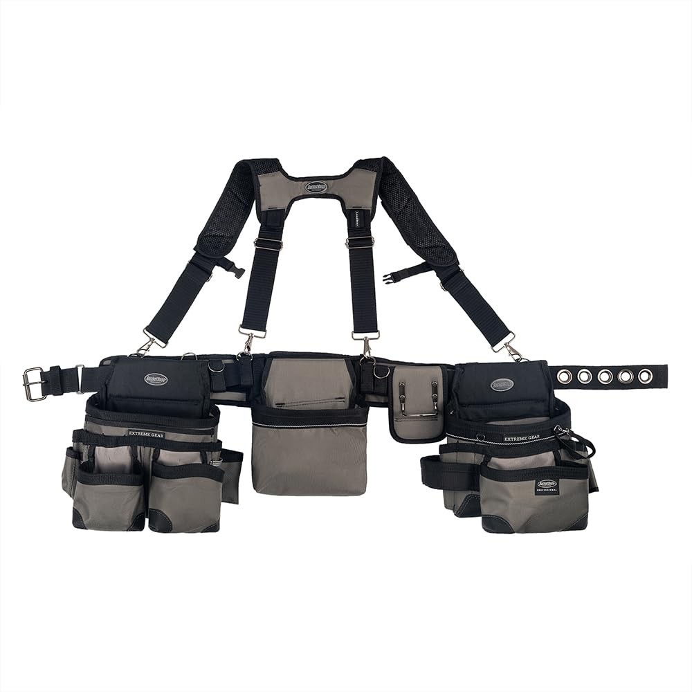 Mullet Buster 3 Bag Tool Belt with Suspenders in Grey, 55135, Black, full size
