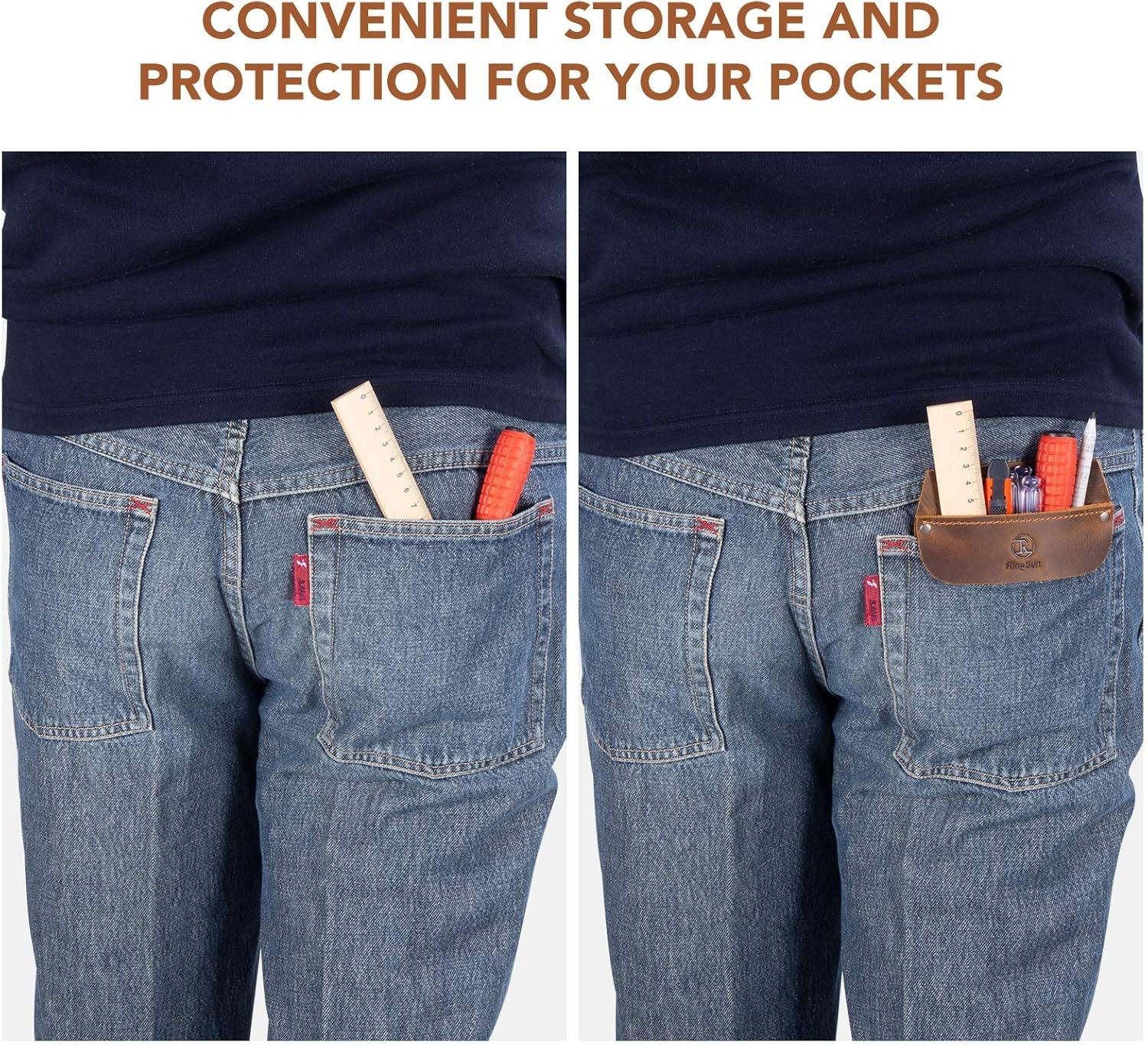 Leather Pocket Protector, Durable Tool Pouch for Men, Fits Jeans and Shirts