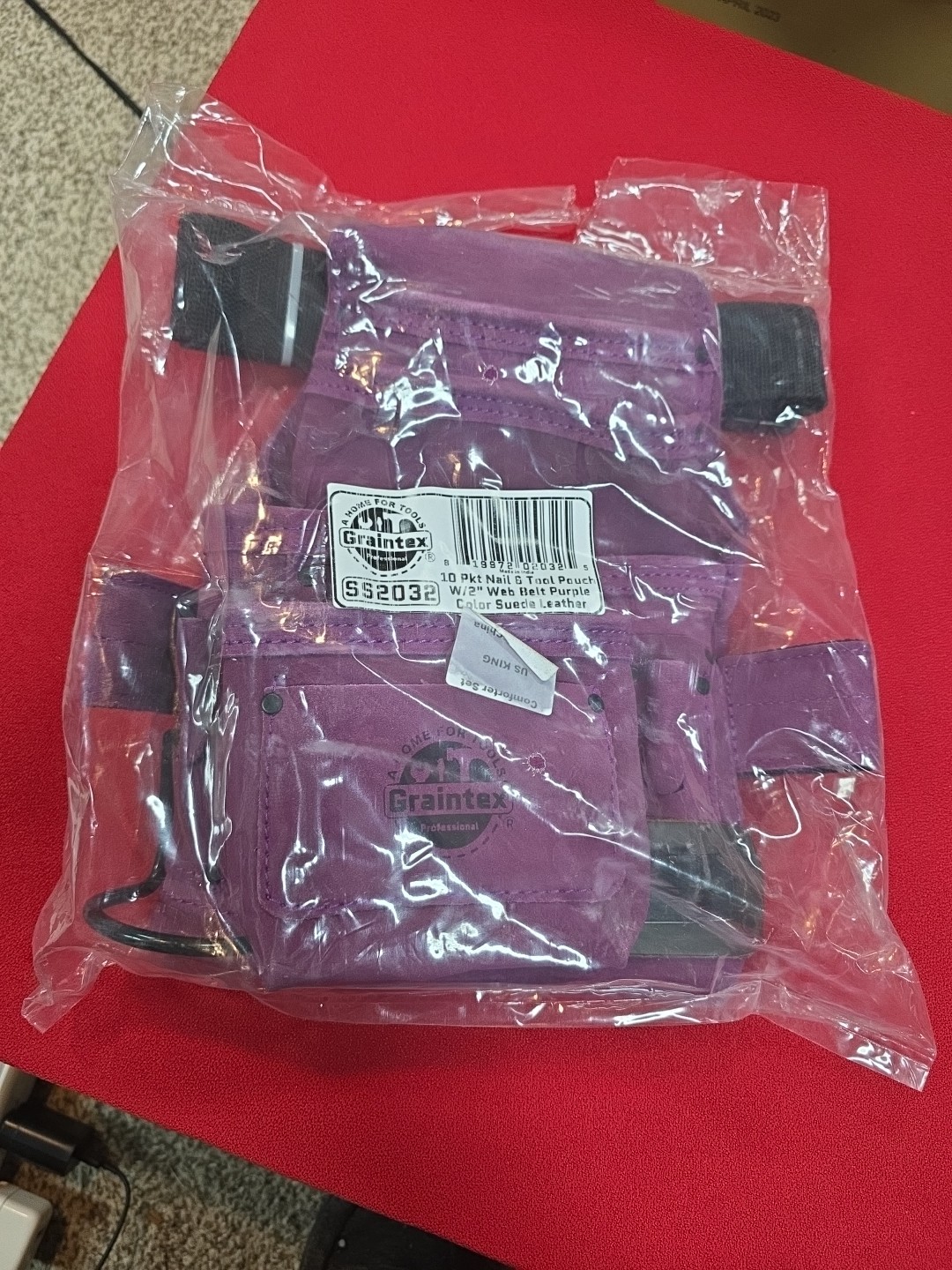 Graintex 10 Pocket Nail Tool Pouch Purple Suede Leather + 2″ Webbing Belt Hammer