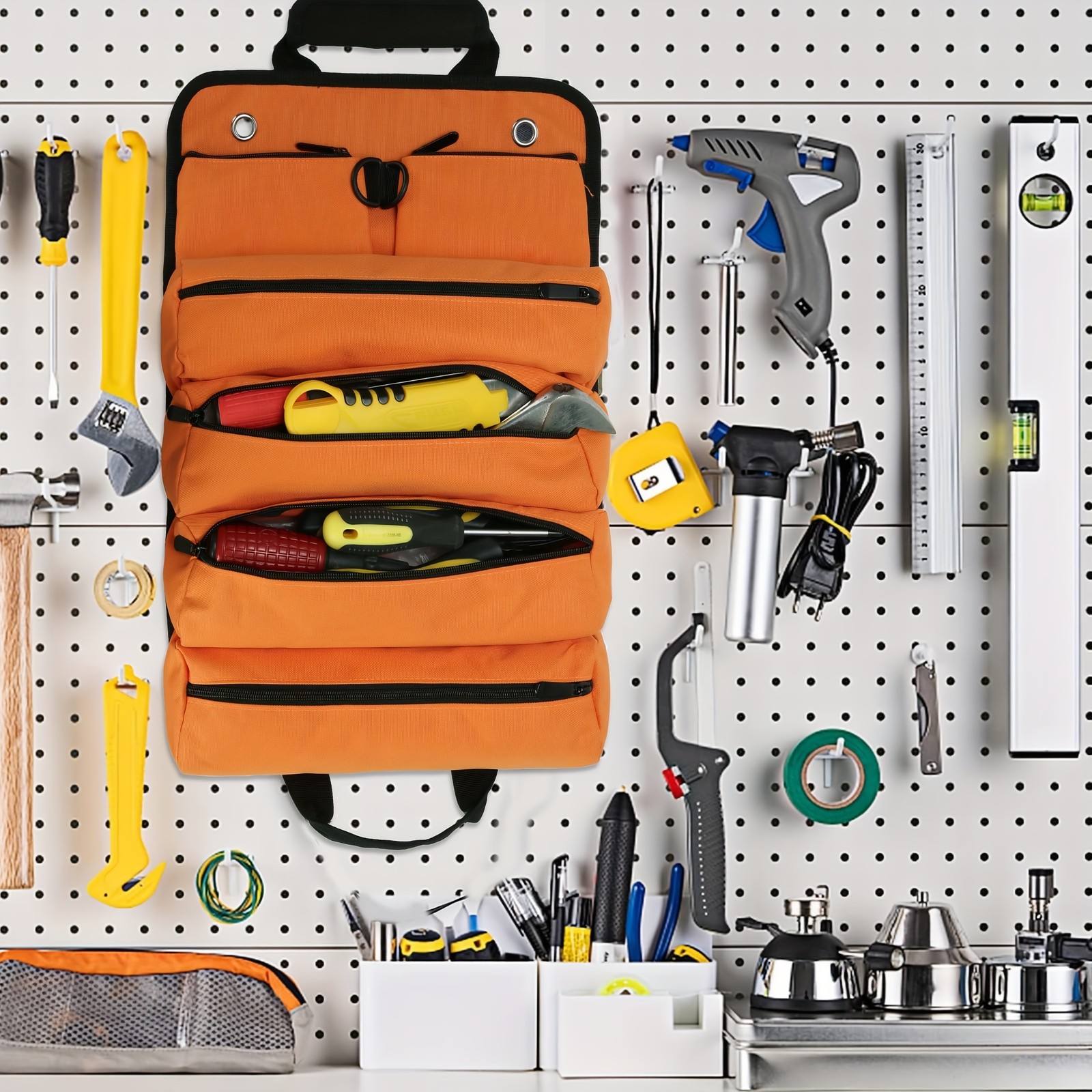 Tool kit, rollable tool bag, portable soft tool storage and organization bag