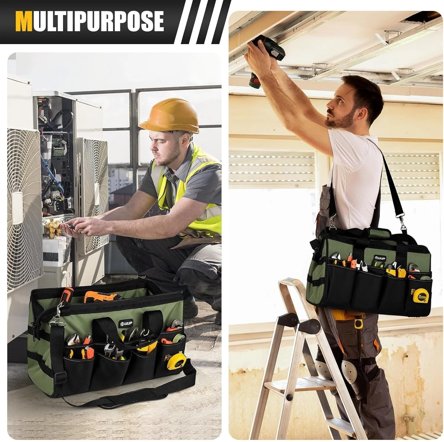 18-Inch Heavy-Duty Tool Bag Organizer with 16 Pockets & Water-Resistant Nylon