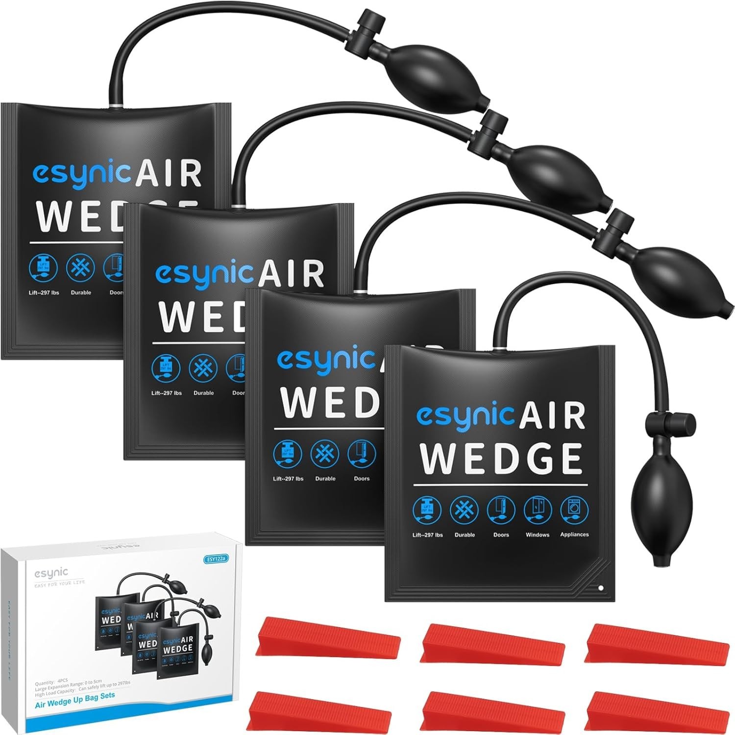 4 Pack Heavy-Duty Air Wedge Bags – 300lb Capacity for Door & Appliance Lifting