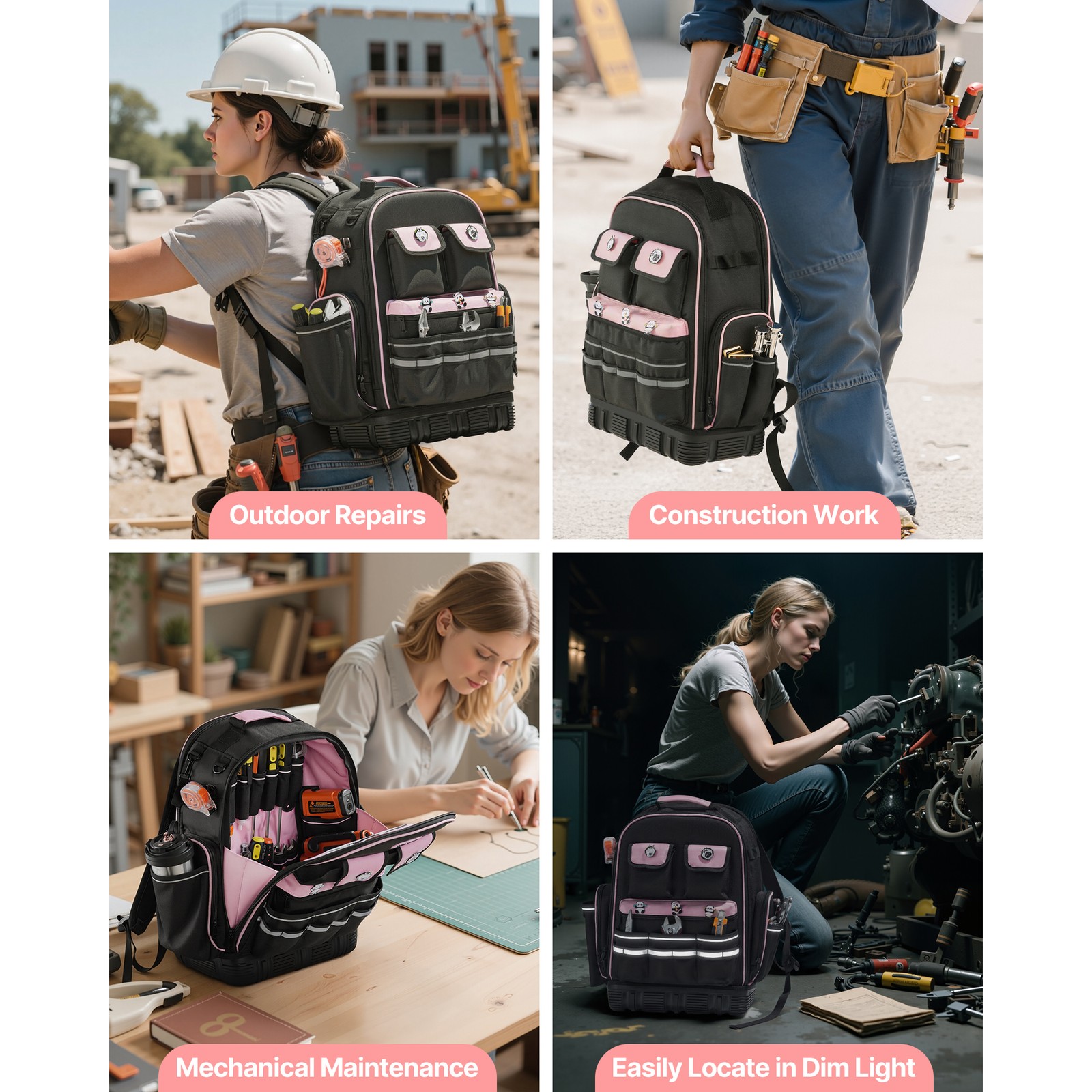Tool Backpack 56 Pockets Tear-resistant Jobsite Backpack for Electrician