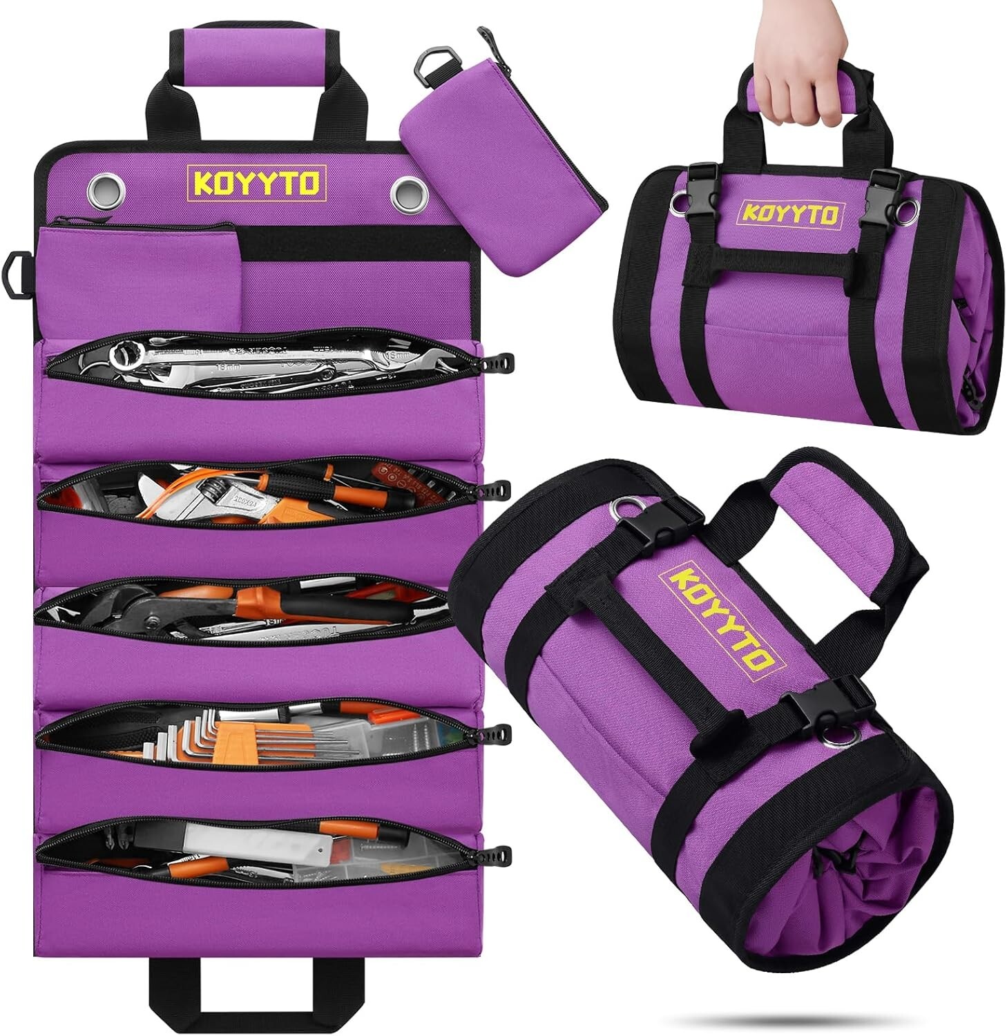 Premium Tool Roll up Bag, Heavy Duty Small Tool Bag Organizer and storage.purple